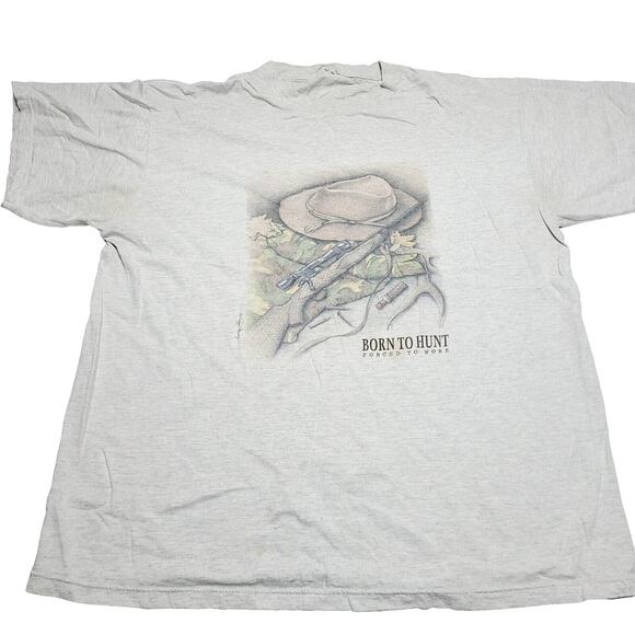 Tultex Other - Vintage "Born To Hunt Forced To Work" Men's Size XL Heather Gray Shirt 90's